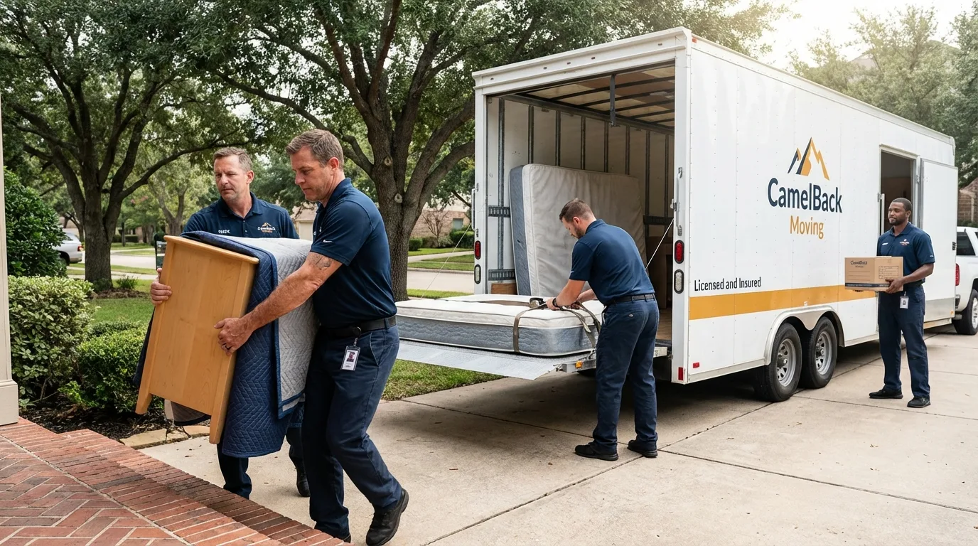 Crew loading residential truck for cross-state move from Rutherford College, NC
